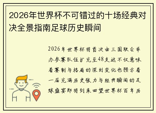 2026年世界杯不可错过的十场经典对决全景指南足球历史瞬间 2026年世界杯不可错过的十场经典对决全景指南足球历史瞬间